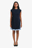 Sacai Navy Blue Knitted Popline Knit Midi Dress Size 1