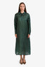 Sofie D'Hoore Green Polka Dot Printed Organza Silk Oversized Shirt Dress Size 38