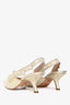 Christian Dior Cream/Gold Embroidered J'Adior Slingback Kitten Heels Size 38.5