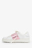 Valentino White/Pink Leather Rockstud Open Sneakers Size 39