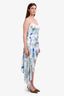 Katie May White/Blue Floral Print Satin Strapless Mini Dress with Drape Size M