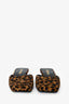 Prada Brown Pony Hair Leopard Print Square Toe Logo Heels Size 35.5