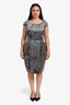 Christian Dior John Galliano Black/White Silk Cotton Houndstooth Monogram Midi Dress Size 10