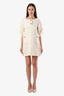Pre-loved Chanel™ 2017 White Tweed Button Detail Short Sleeve Mini Dress Size 34
