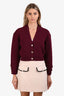 Pre-loved Chanel™ Burgundy/Green CC Cashmere CC Gold Button Crop Cardigan Size 34