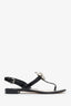Prada Black Patent Leather Floral Applique T-Strap Sandals Size 39.5