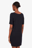 Louis Vuitton Navy/Green Silk Wool Short Sleeve Knit Printed Dress Size S