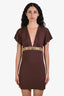 Just Cavalli Brown Cotton Leather Logo Short Sleeve Mini Dress Size M
