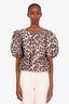Ganni Leopard Poplin Bow Peplum Top Size 38