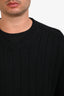 Pal Zileri Black Virgin Wool Ribbed Knit V-Neck Sweater Size Large Mens