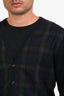 Pal Zileri Navy Blue Virgin Wool Check V-Neck Cardigan Size 52 Mens