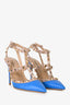 Valentino Blue and Tan Leather Rockstud Cage Heels Size 37
