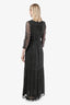 B&sh Black Printed Long Sleeve V-Neck Midi Dress Size 1