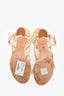 Stuart Weitzman White Leather Faux Pearl Embellished Block Heel Sandals Size 7