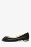 Pre-loved Chanel™ Black Leather Pearl Bow Toe Ballet Flats Size 36