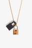 Hermès 2020 Gold Plated Black Leather O'Kelly Lock Pendant Necklace
