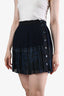 Chloe Navy Silk Pleated Button-Down Contrast Stitching Mini Skirt Size 34