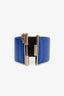 Pre-loved Chanel™ B18 Blue Leather CC Gold Tone Wide Cuff Bracelet