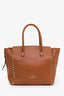 Valentino Brown Leather Rockstud Medium Double Handle Tote Bag