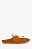 Fendi Brown Suede Shearling Baguette Slides Size 36.5