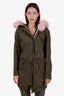 Moose Knuckle Green Cotton Pink Fur Hood Mid Length Jacket Size S