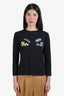 Fendi Black Cotton Monster Eye Applique Long Sleeve Top Estimated Size XS