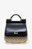 Dolce & Gabbana Black Patent Leather Gold Mini Sicily Cage Handle Bag with Strap