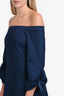 Tibi Blue Denim Off-The-Shoulder Long Sleeve Midi Dress Size S