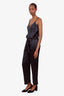Brunello Cucinelli Grey Silk Monili V-Neck Belted Jumpsuit Size S