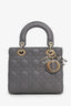 Christian Dior 2023 Grey Cannage Lambskin Small Lady Dior With Strap