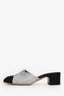 Pre-loved Chanel™ Silver/Black Woven PVC Leather Bow Mules Size 38