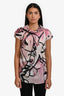 Pre-loved Chanel™ Pink/Black Silk Abstract Floral Printed Blouse Size 40