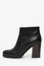 Prada Black Leather Wooden Block Heel Ankle Boots Size 35