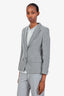 Max Mara Grey/White Linen Wool Herringbone Single Breasted Blazer Size 4