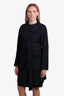 Dries Van Noten Navy Jacquard Floral Belted Coat Size 36