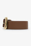 Ceinture Miu Miu en cuir marron avec boucle ajourée dorée ornée du logo, taille 75