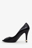 Pre-loved Chanel™ Black Leather CC Pearl Detail Peep Toe Heels Size 40