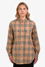 Burberry Beige Check Turnstone Double Pocket Long Sleeve Button Down Shirt Size 4