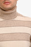 Brunello Cucinelli Beige/Cream Striped Cashmere Turtleneck Sweater Size 52 Mens