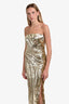 Oscar de la Renta 2024 Gold Sequin Bustier Wave Strapless Midi Dress Size 12