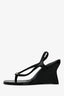 Paris Georgia Black Leather Silver Button 'Valentina' Sandal Wedge Size 40