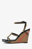 Burberry Black Leather Nova Check Wedge Heels Size 39