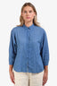 Burberry Brit Blue Linen Cotton Blend Polka Dots Button Down Short Sleeve Shirt Size M