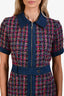 Sandro Blue/Purple Tweed Denim Zip Up Short Sleeve Shift Dress Size 34