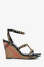 Burberry Black Leather Nova Check Wedge Heels Size 39
