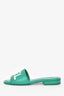 Pre-loved Chanel™ 2023 Green Leather Logo Slides Size 37C