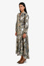 Veronica Beard Green/White Paisley Print Linen Ruffled Belted Midi Dress Size 2