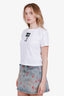 Miu Miu White/Black Logo Rabbit Embroidered Short Sleeve Cropped T-Shirt Size L