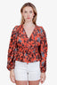 Ulla Johnson Orange Patterned Silk Long Sleeve Peplum Blouse Size 4