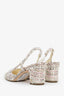 Pre-loved Chanel™ Tweed and Leather Interlocking CC Slingback Cap Toe Heels Size 37.5